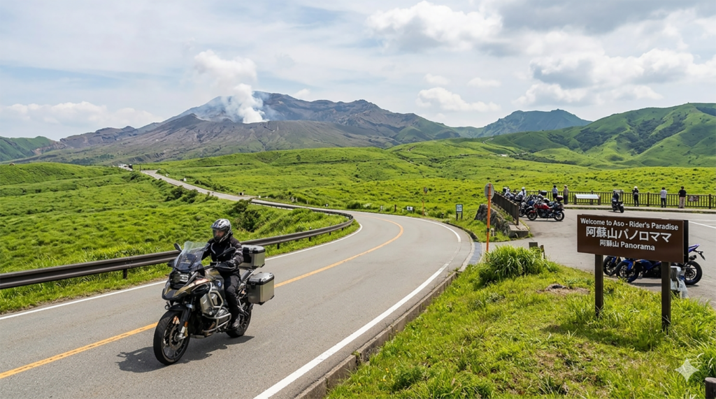 Mt Aso motorcycle touring in Kumamoto, Japan