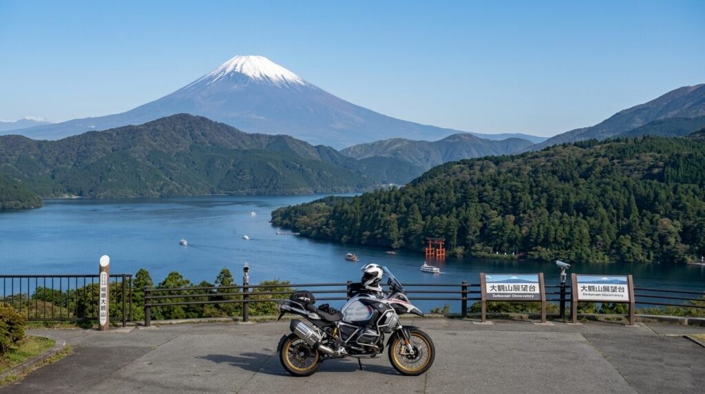 daikanzan observatory mount fuji view motorcycle