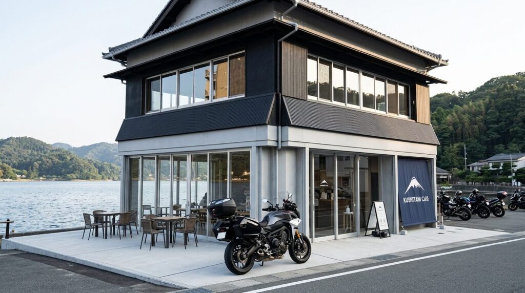 motorcycle parked at kushitani cafe kanzanji hamamatsu japan