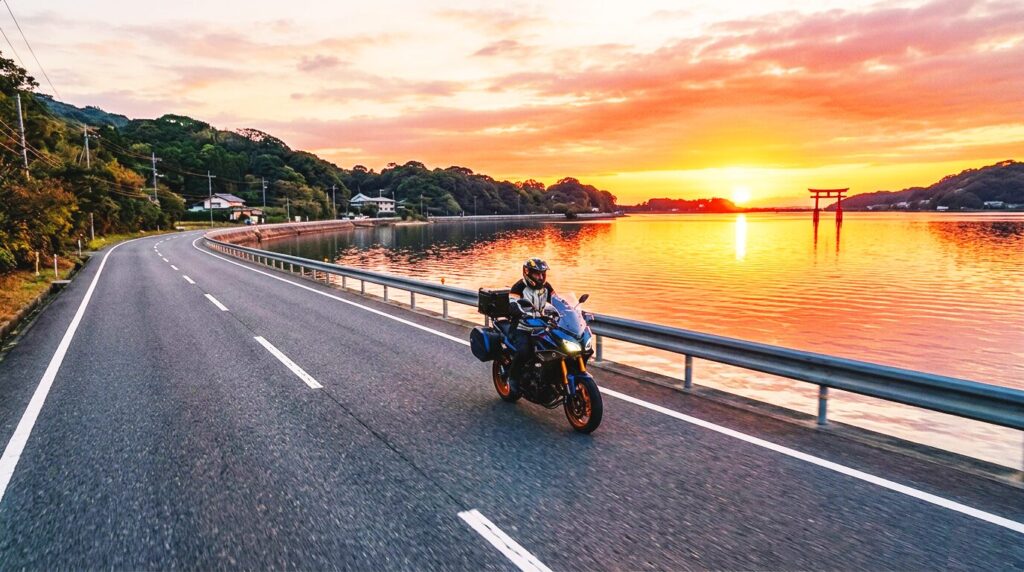 motorcycle riding Lake Hamana scenic road Shizuoka Japan