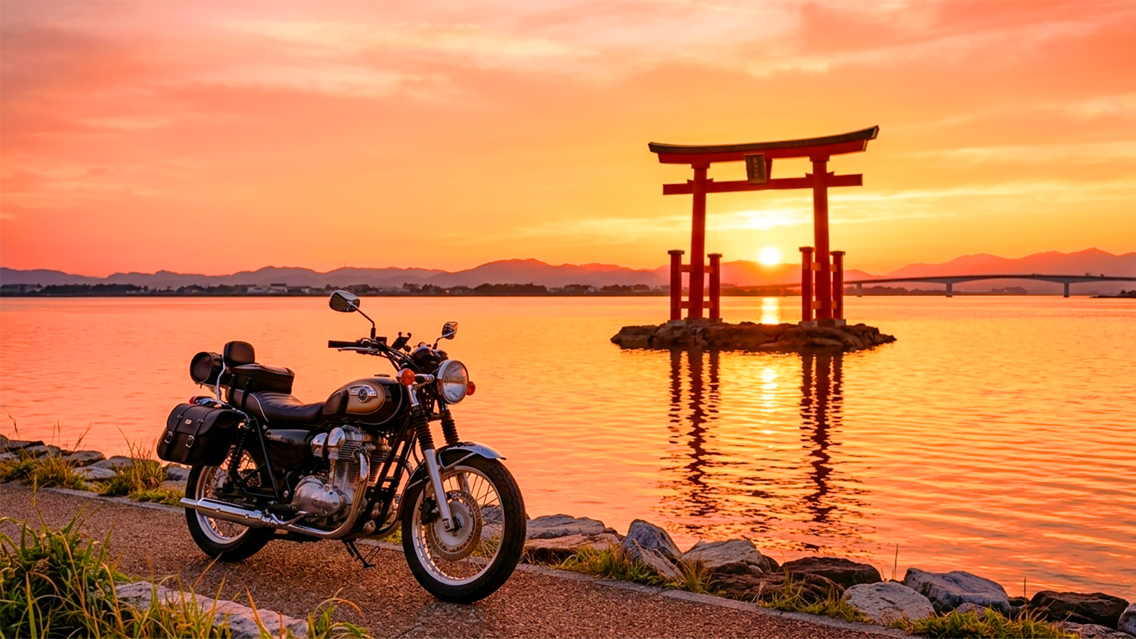 lake hamana motorcycle sunset ride japan