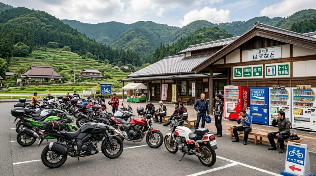Japanese roadside station motorcycle stop