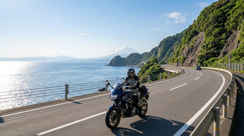 motorcycle riding coastal road Shizuoka Japan scenic