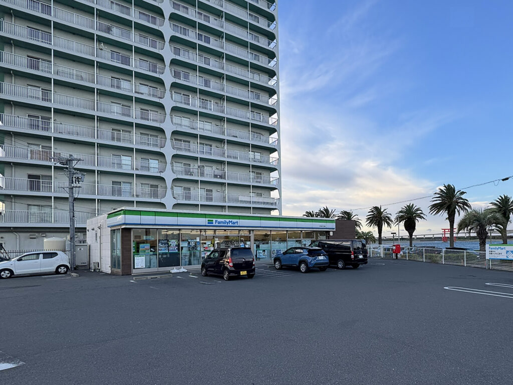Japanese convenience store glowing in the early morning
