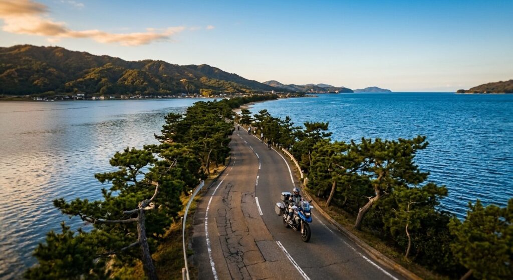 Amanohashidate coastal road Kyoto Japan scenic motorcycle route
