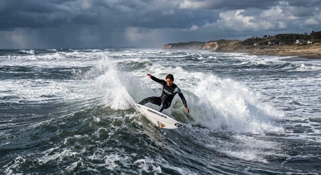 Surfing on Enshu coast Japan waves