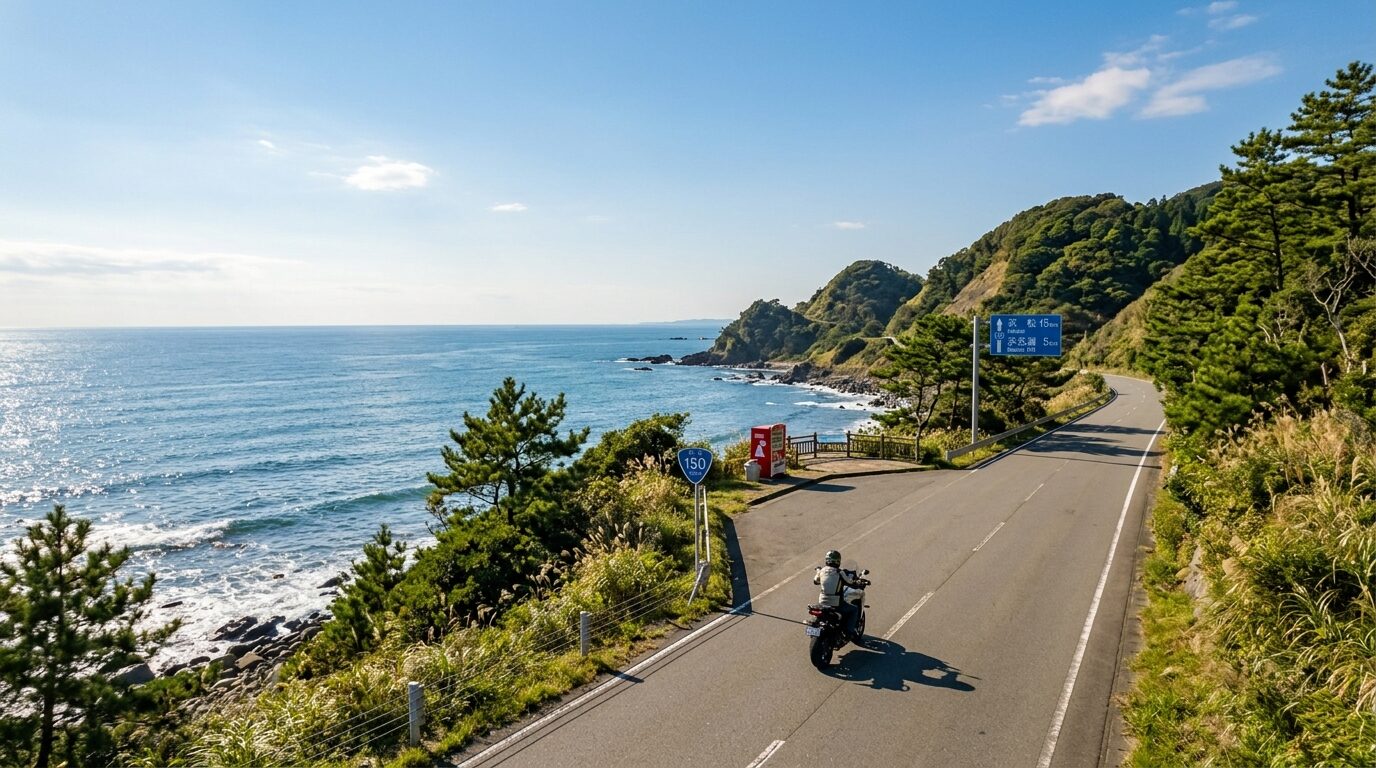 motorcycle riding along coastal road in Hamamatsu Japan scenic touring