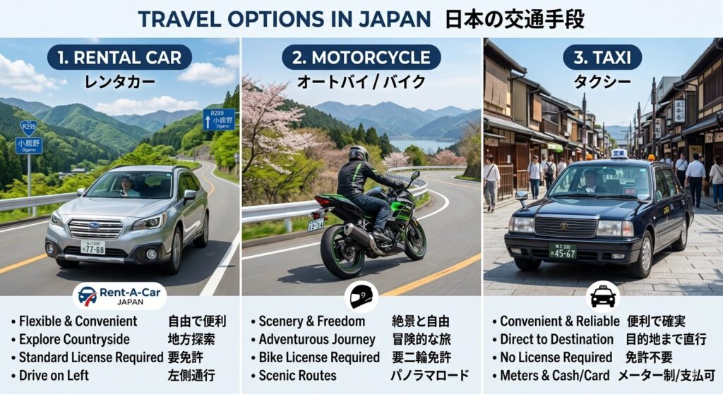 transport options in Hamamatsu car motorcycle taxi comparison