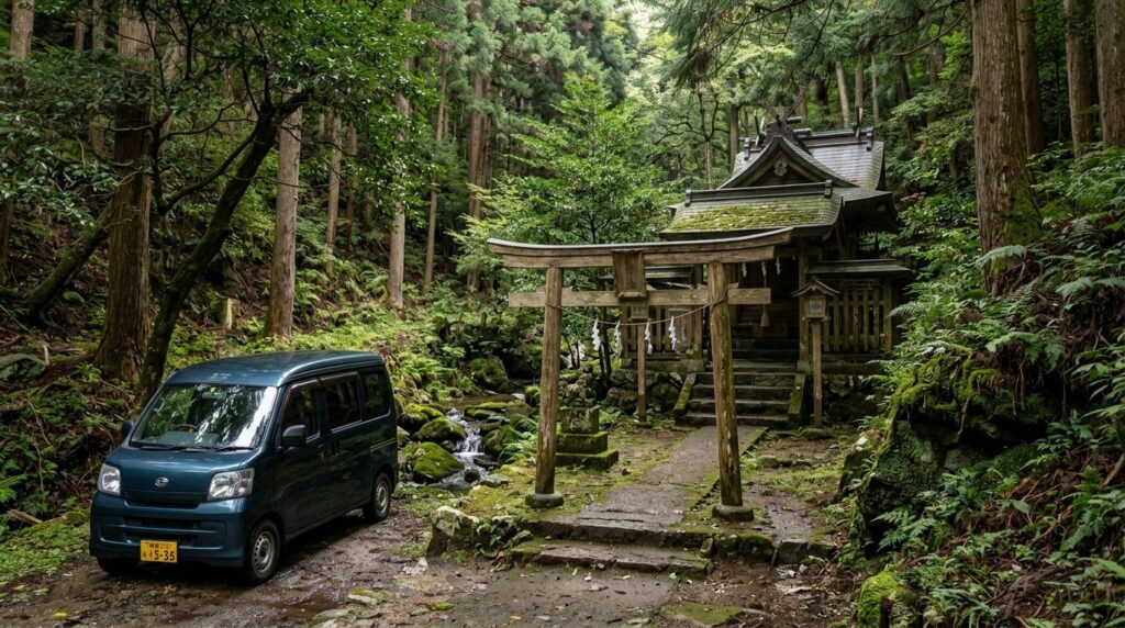 Hidden shrine in rural Japan accessible by car with no tourists around