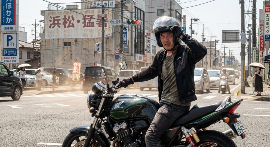 riding motorcycle in hot humid Japan summer conditions