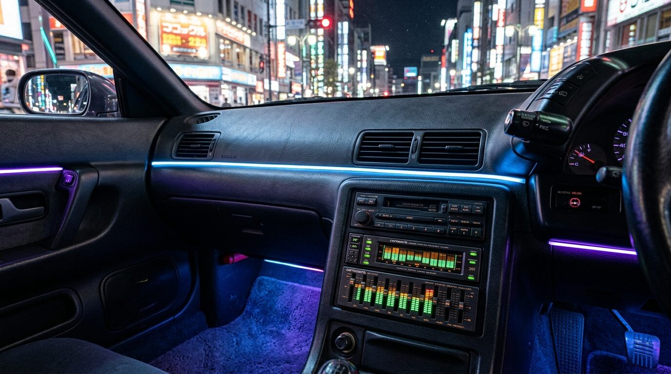 80s 90s Japanese car audio golden age JDM Pioneer Sony Alpine dashboard