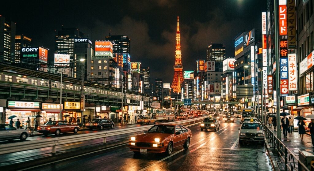 1980s Tokyo city pop aesthetic representing Japanese music culture