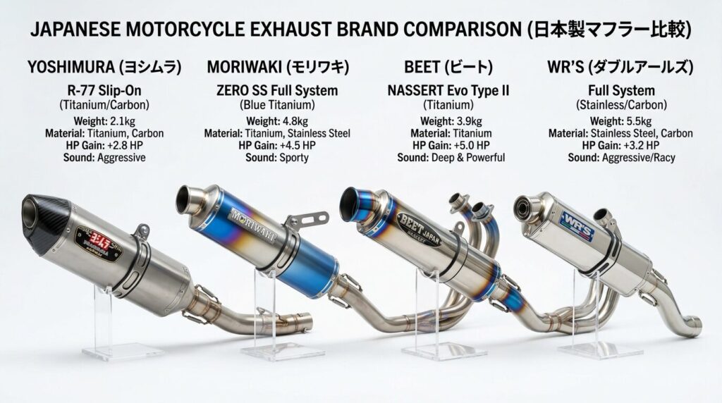 Comparison of Japanese motorcycle exhaust brands Yoshimura Moriwaki BEET