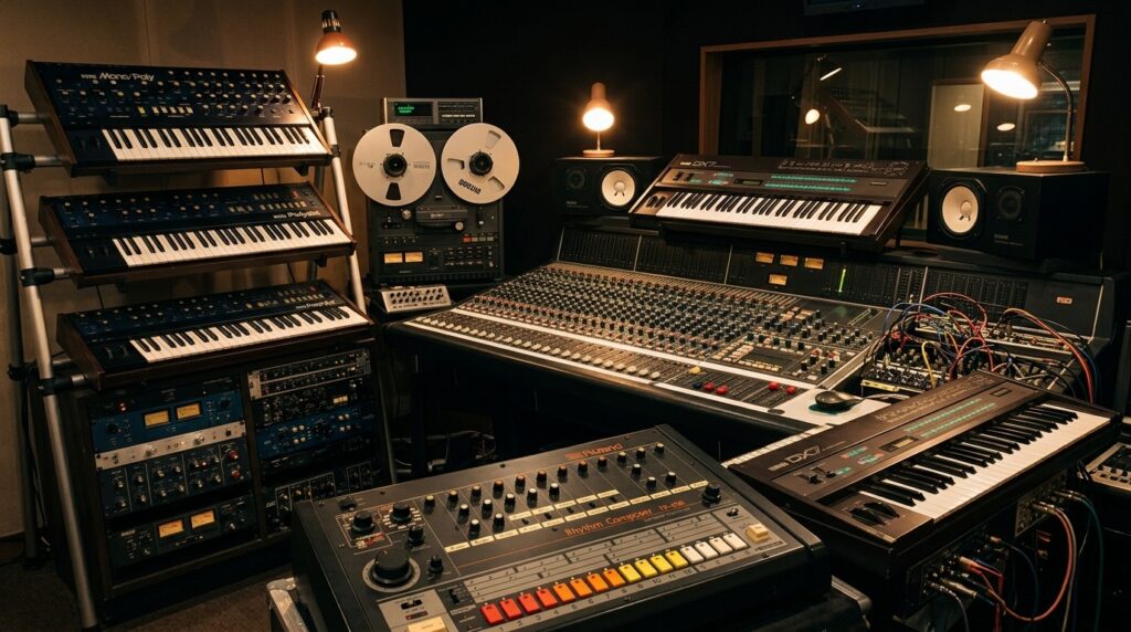 Japanese synthesizers from the 1980s including Yamaha Roland and Korg