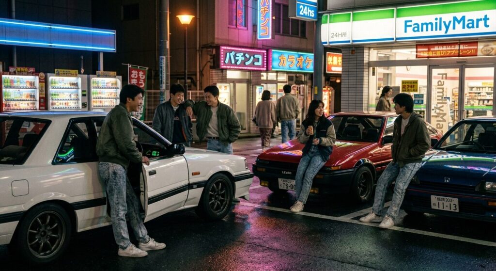 1980s Japanese youth car culture night drive JDM cars music culture