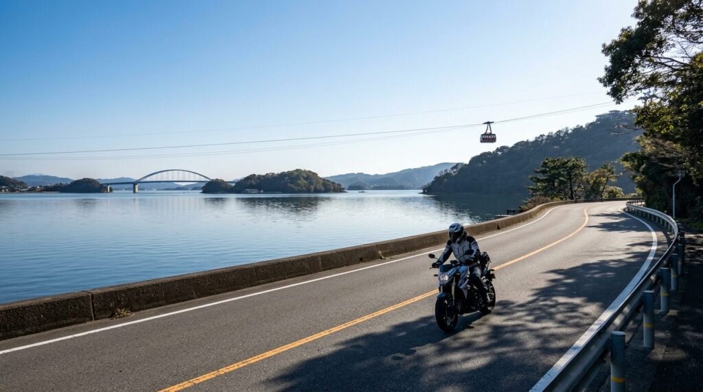 motorcycle riding lake hamana scenic road japan