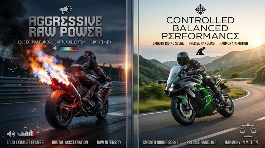 Comparison between loud exhaust and balanced motorcycle performance
