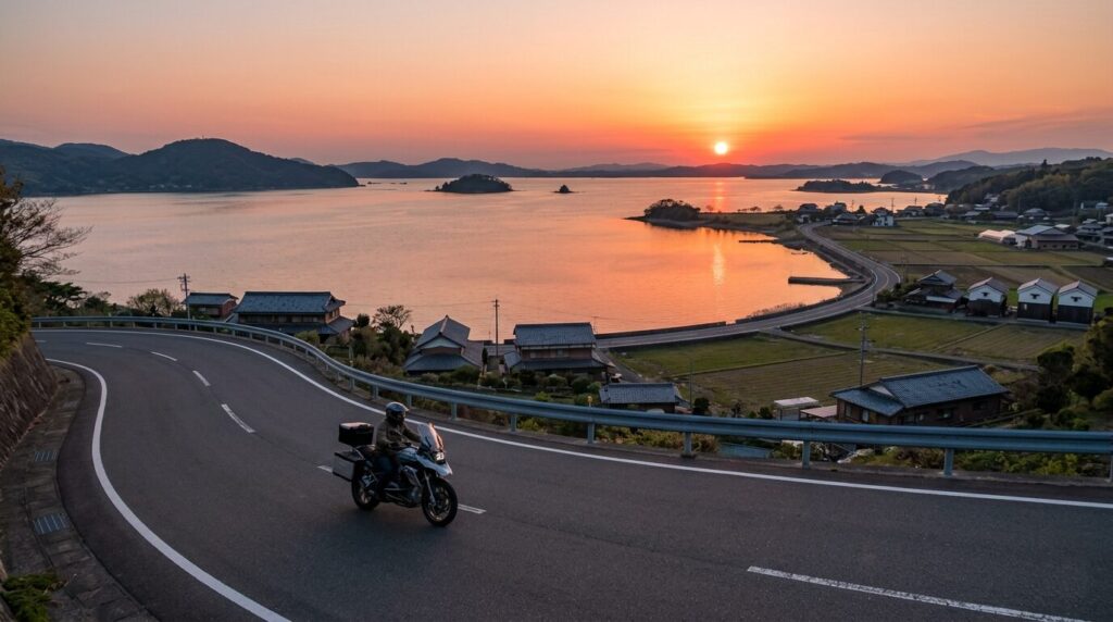 Motorcycle touring around Lake Hamana in Hamamatsu Japan scenic road