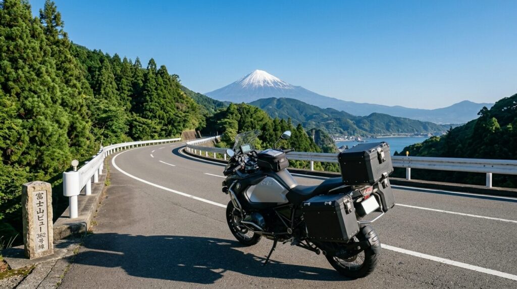 Motorcycle touring in Japan with Mount Fuji scenic road