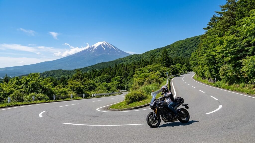 Motorcycle riding Fuji Skyline Mount Fuji Japan