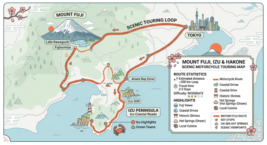 Mount Fuji Izu Hakone motorcycle touring route map