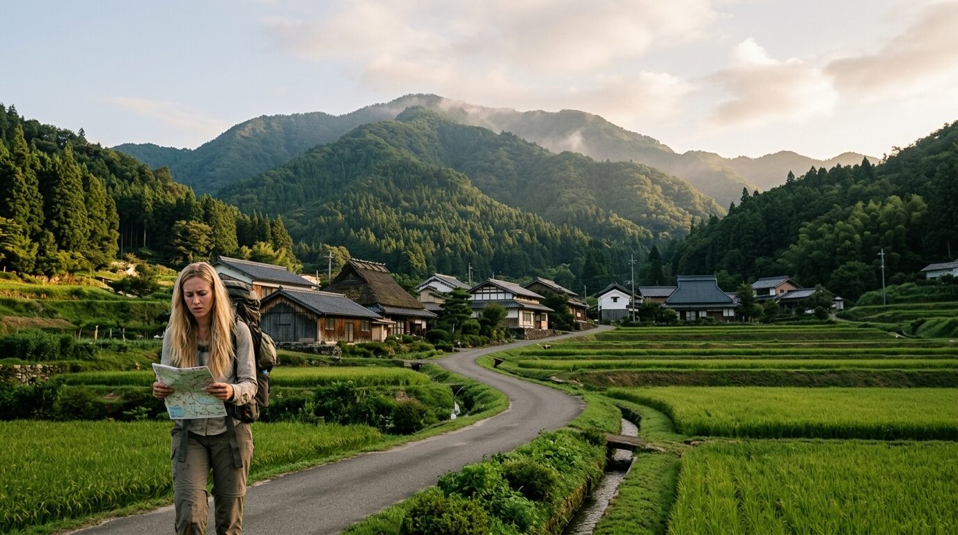 Scenic rural Japan road far from cities for travelers exploring hidden locations