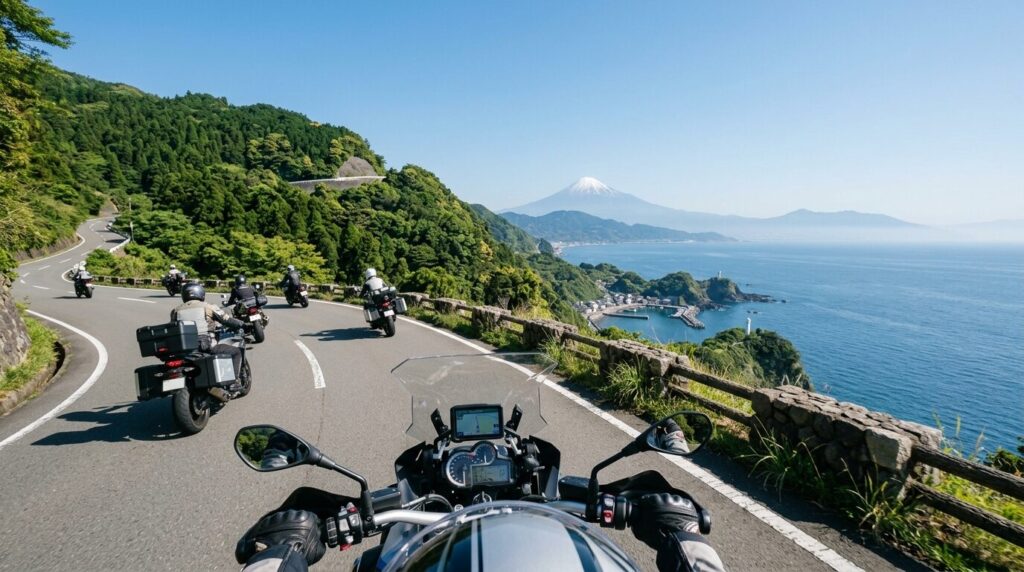 motorcycle touring Shizuoka Japan coastal and mountain roads