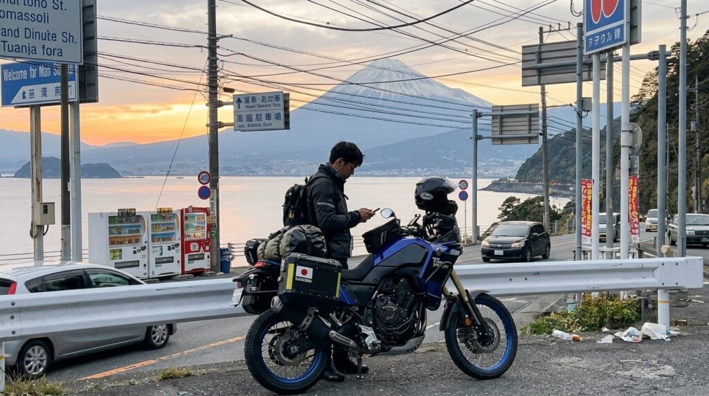 bad motorcycle photo example with poor composition and messy background