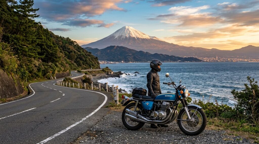 Honda CB750 with Mount Fuji in the background