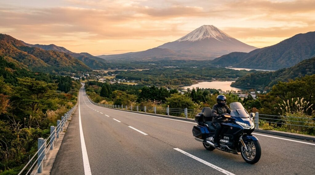 Honda Gold Wing touring near Mount Fuji