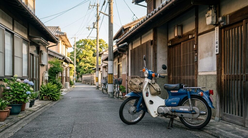 Honda Super Cub on a quiet street in Hamamatsu Japan