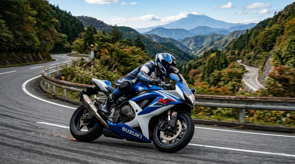 Suzuki GSX-R750 on a mountain road in Japan